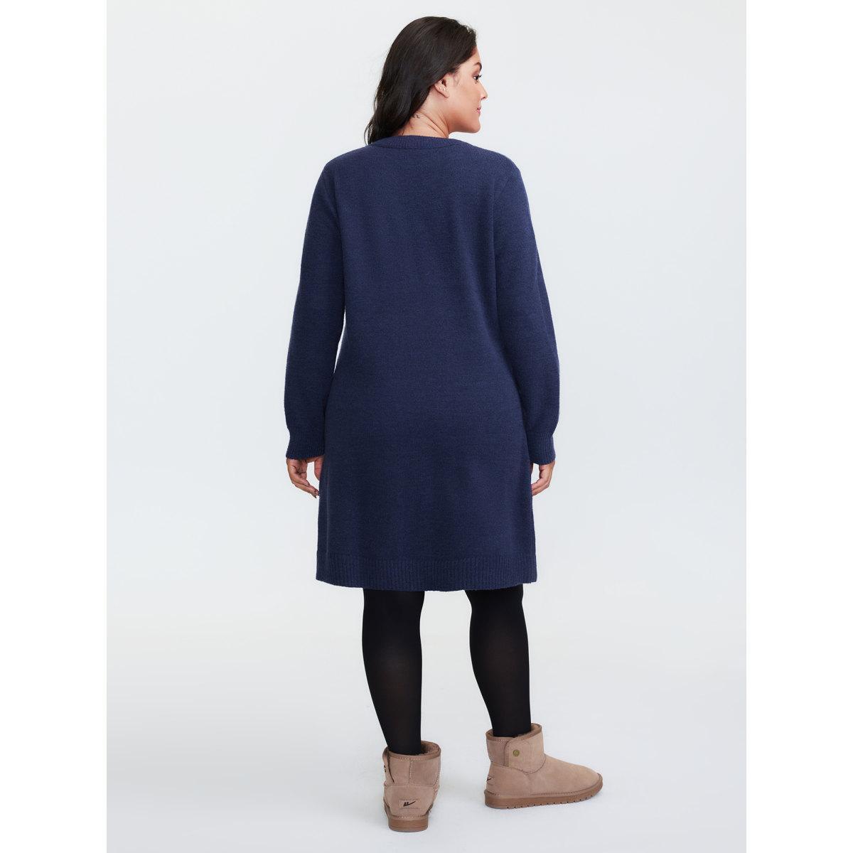 Plus Size Crew Neck Solid Midi Sweater Dress Indigo Women Leisure Bodycon Long Sleeve Casual Sweater Dresses BloomChic 30/6X Product Image