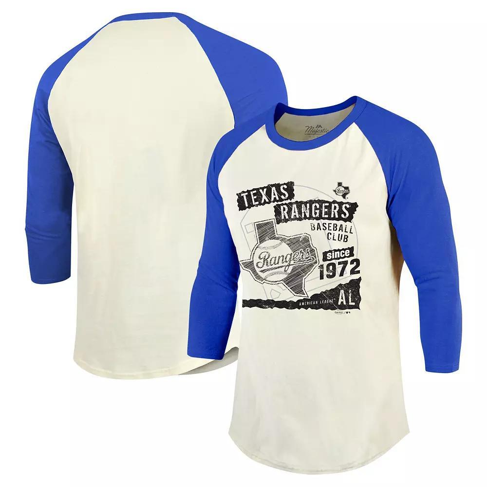Men's Majestic Threads Cream/Royal Texas Rangers Raglan 3/4-Sleeve T-Shirt, Size: Large, Beige Product Image