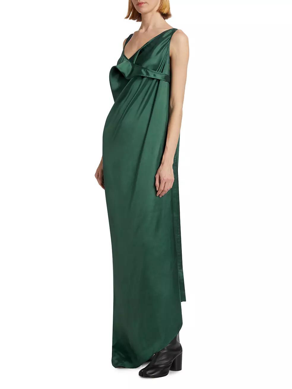 Satin Asymmetric Draped Maxi Dress Product Image