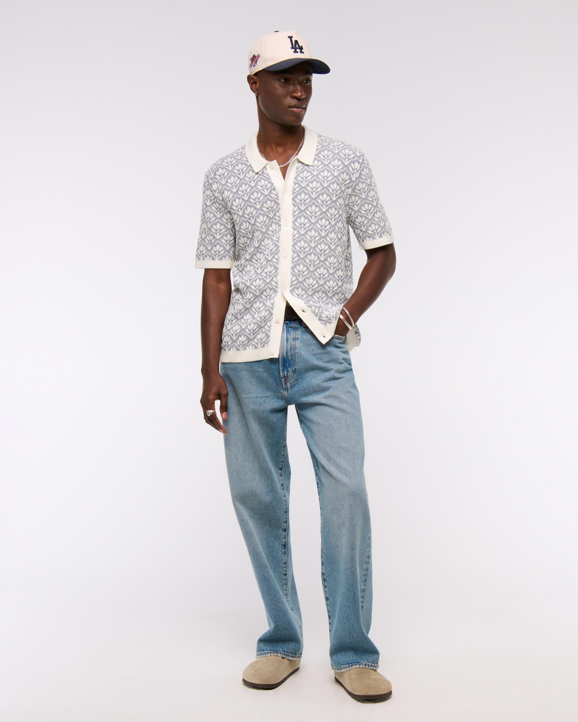 Jacquard Pattern Button-Through Sweater Polo Product Image