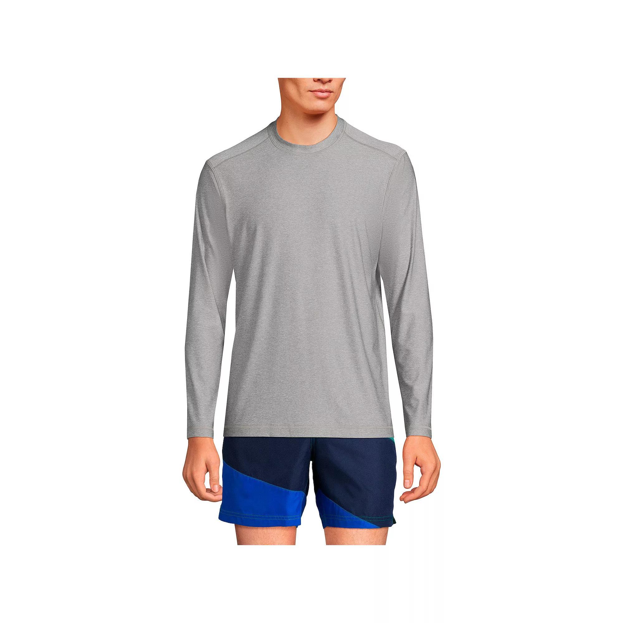 Mens Lands End Long Sleeve UPF 50 Swim Tee Tea Leaf Grey Product Image