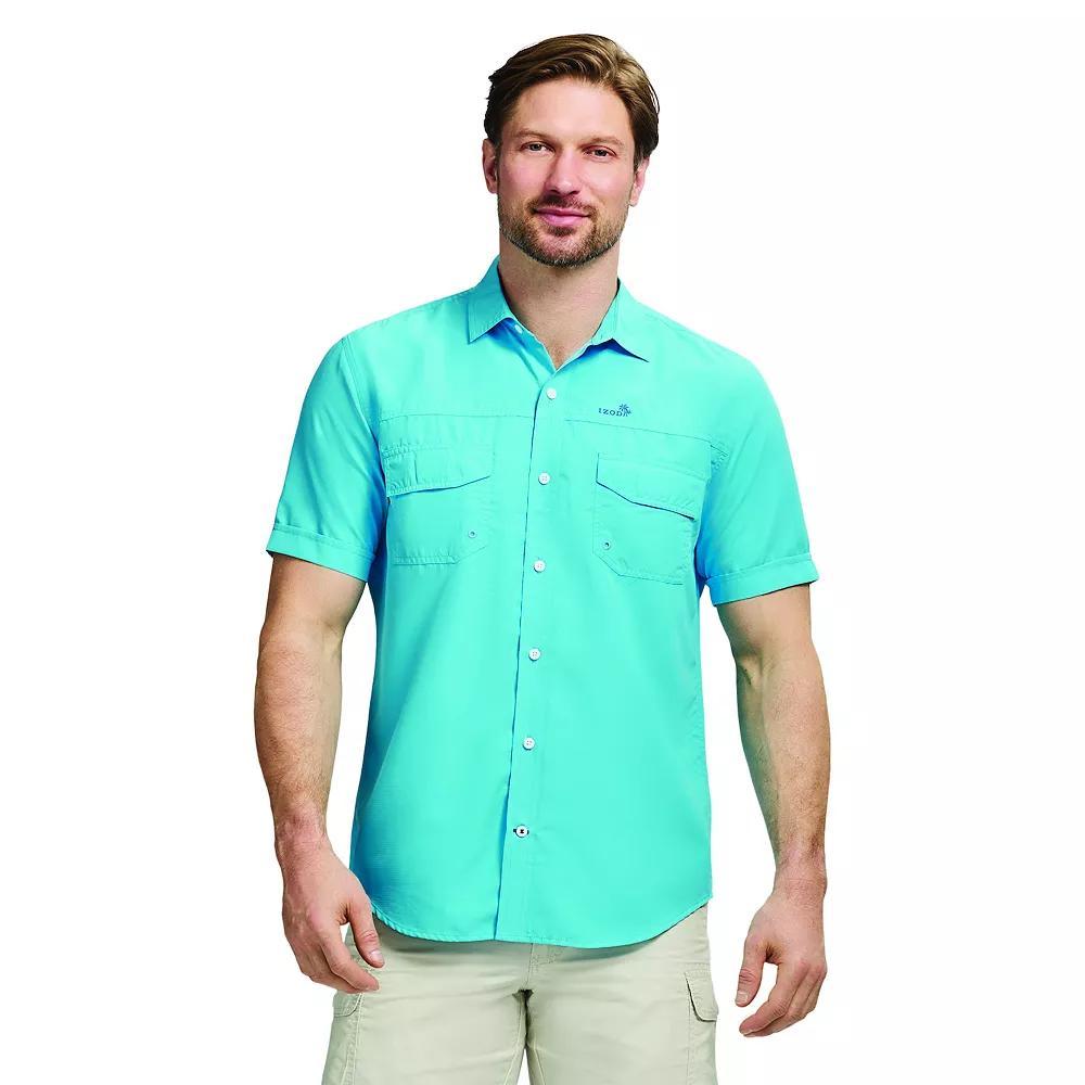 Men's IZOD Sunshield Performance Short Sleeve Button Down Shirt, Size: XL, Aquarius Solid Product Image
