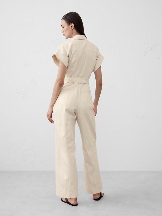 Linen-Blend Belted Jumpsuit Product Image