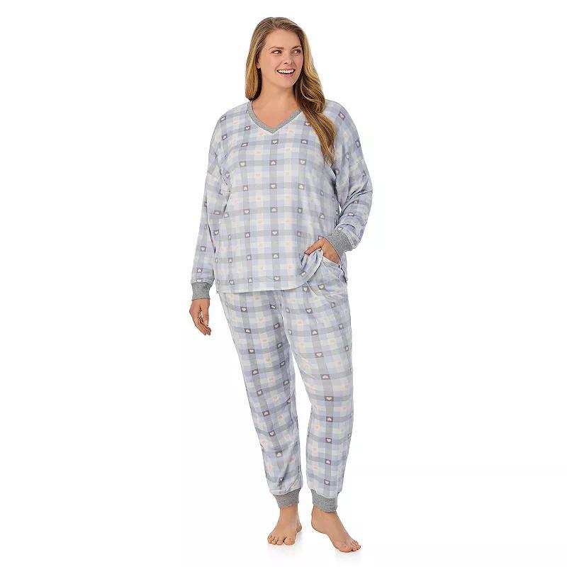 Plus Size Cuddl Duds Velour Fleece V-Neck Pajama Top & Pajama Bottoms Set, Womens Product Image