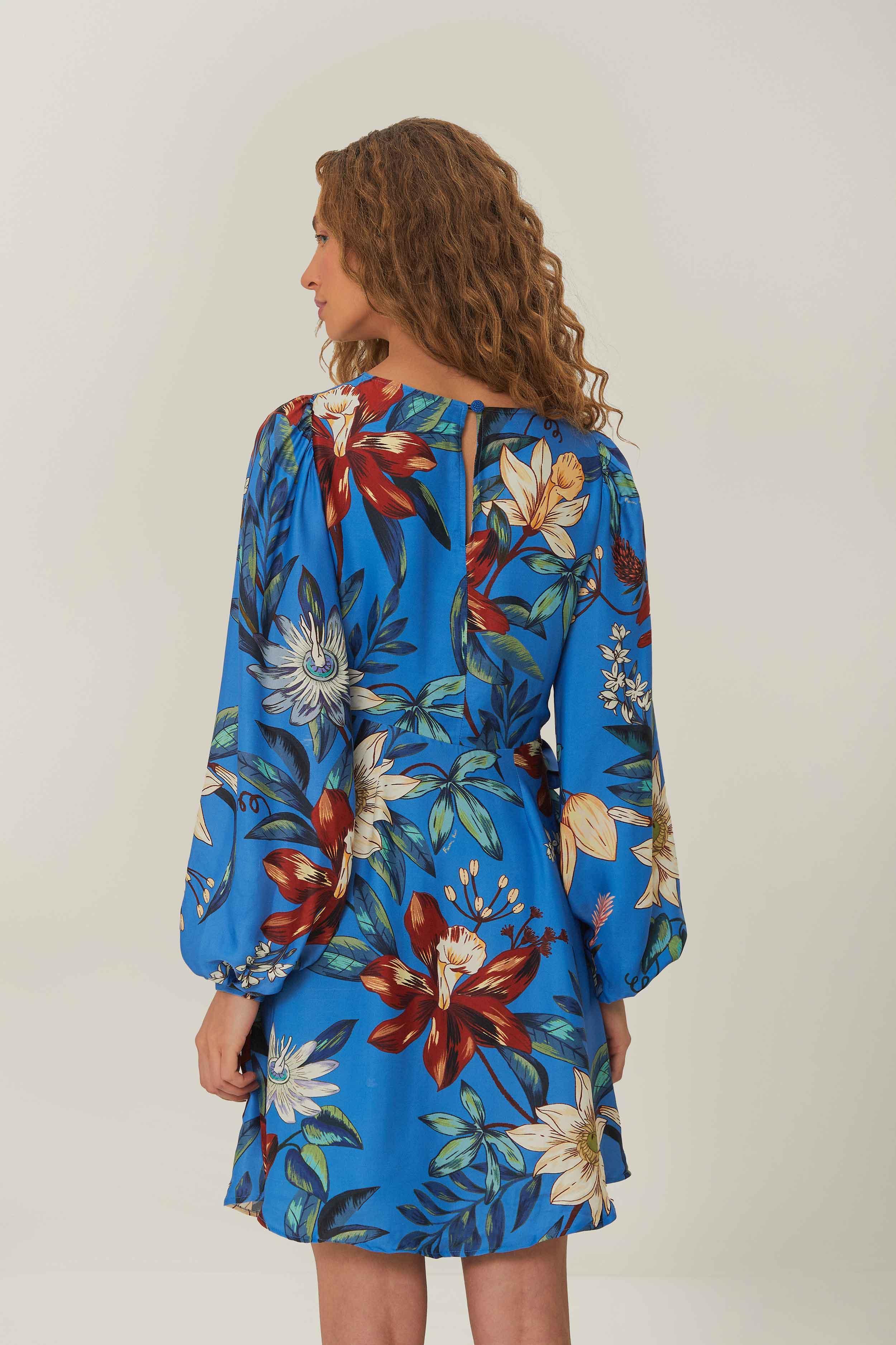 Blue Surreal Flowers Wrap LENZING ECOVERO Mini Dress, BLUE SURREAL FLOWERS / M Product Image