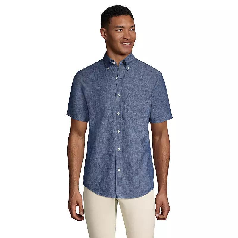 Big & Tall Lands End Traditional Fit Chambray Shirt, Mens Dark Blue Product Image