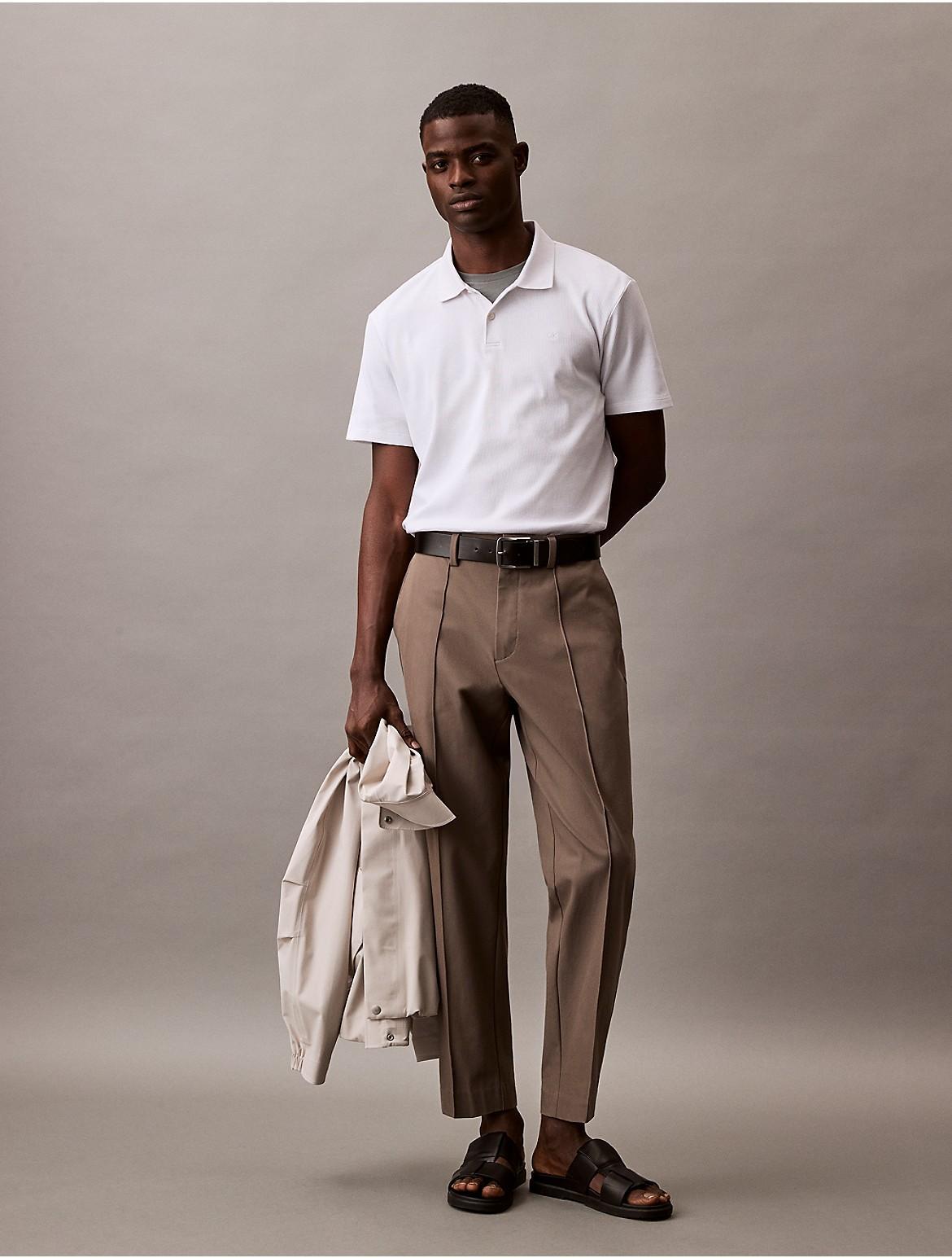 Calvin Klein Mens Stretch Fine Rib Polo Shirt - White Product Image