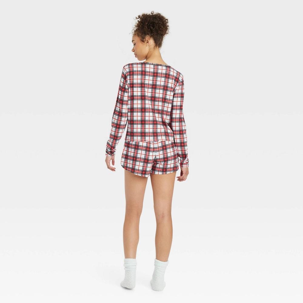 Womens 3pc Long Sleeve Shirt and Shorts with Socks Pajama Set - Colsie Blue Plaid XL Product Image