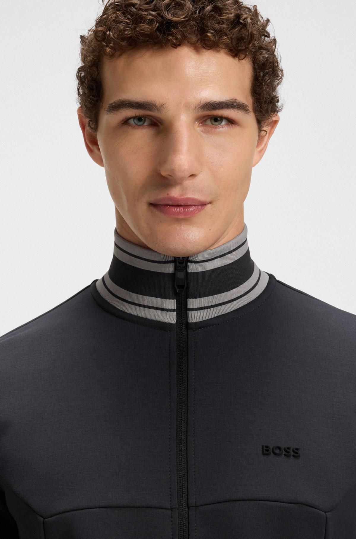 Zip-up sweatshirt with striped trims Product Image