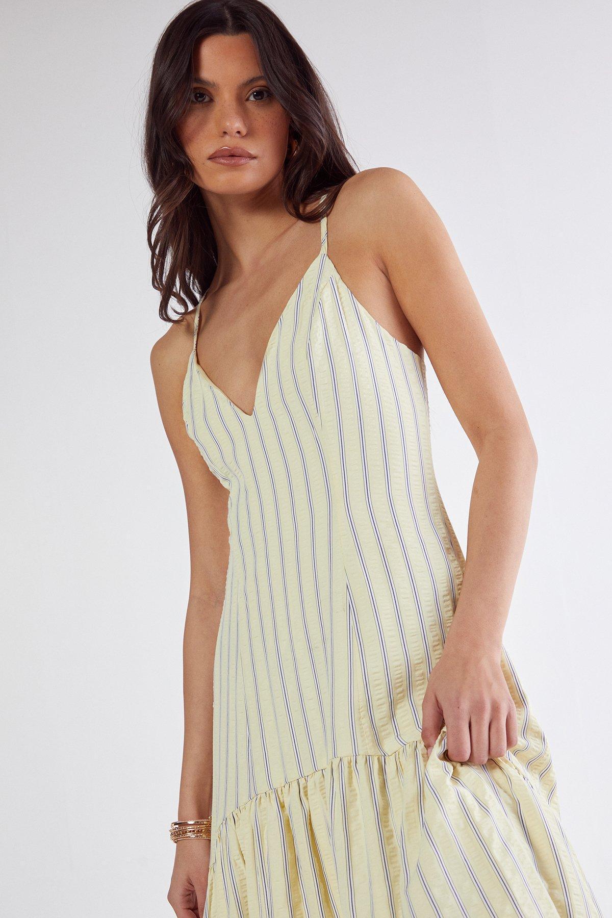 Textured Stripe Dipped Hem Maxi Dress Product Image