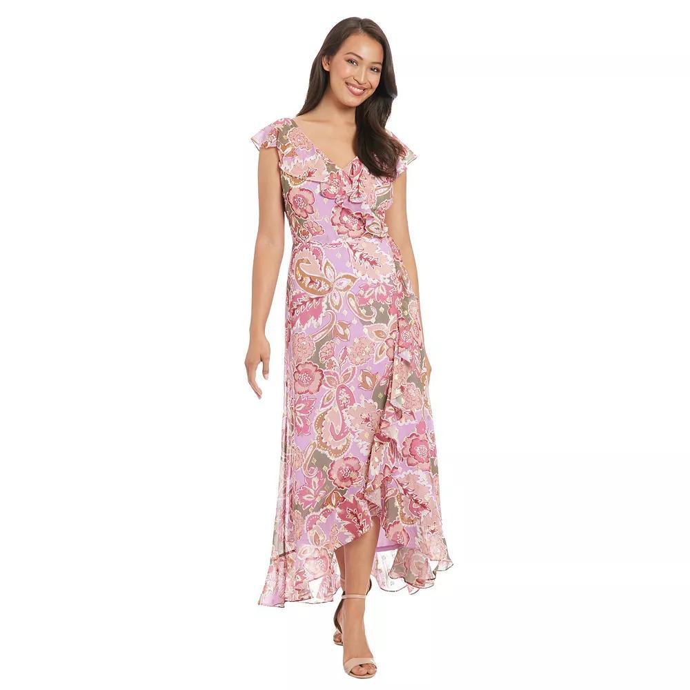 Women's London Times Ruffle Wrap Maxi Dress, Size: 12, Pink Product Image