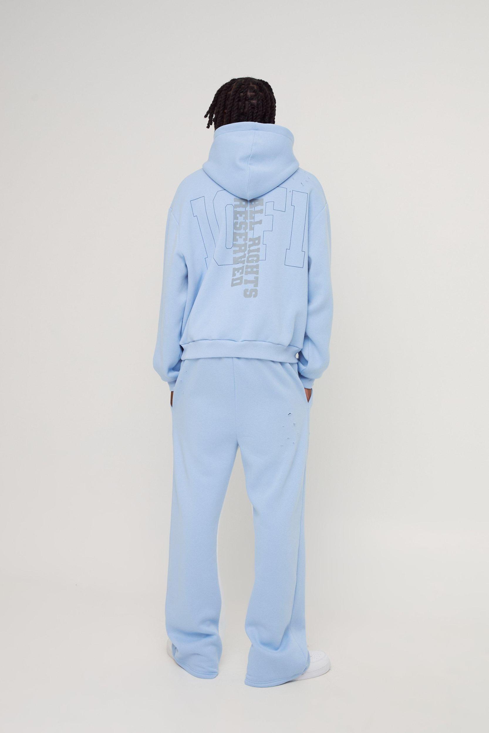 Oversized Boxy Official Varsity Distressed Hoodie | boohooMAN USA Product Image