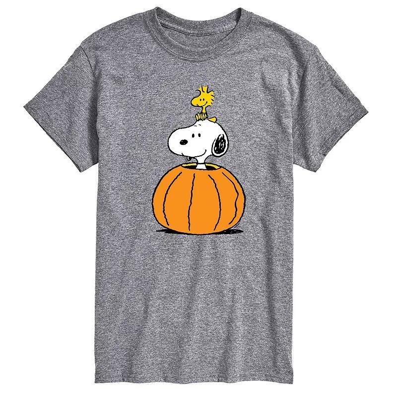 Mens Peanuts Snoopy Woodstock Pumpkin Graphic Tee Grey Gray Product Image