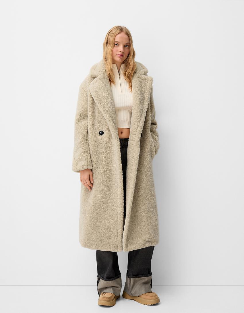 Long faux shearling coat Product Image