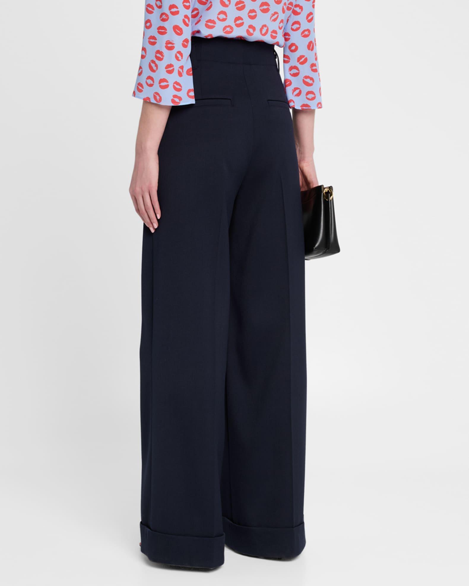Wool-Blend Wide-Leg Cuffed Pants Product Image
