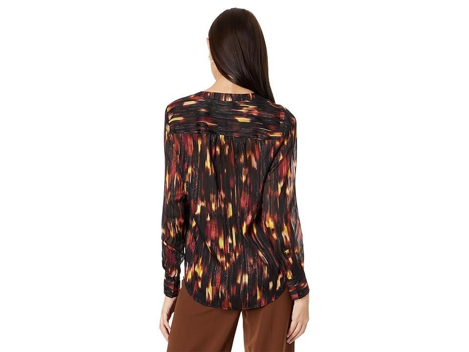 DKNY Long Sleeve Open V-Neck Blouse (Cabernet Multi) Women's Blouse Product Image