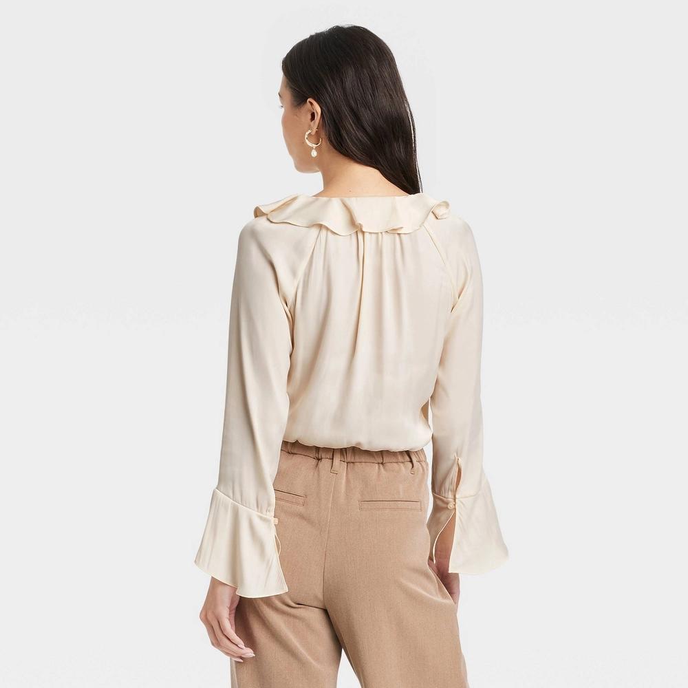 Women's Flounce Long Sleeve V-Neck Ruffle Wrap Blouse - A New Day™ Product Image