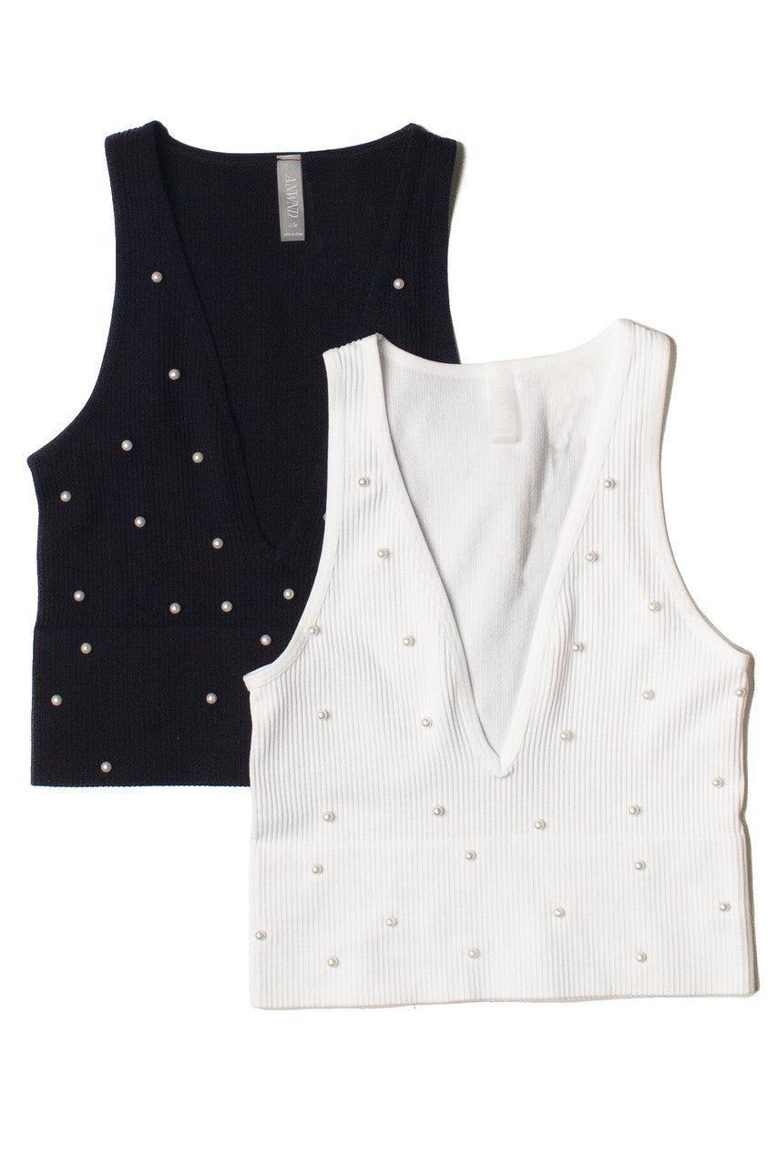 Pearl Detail Deep V Crop Tank Product Image