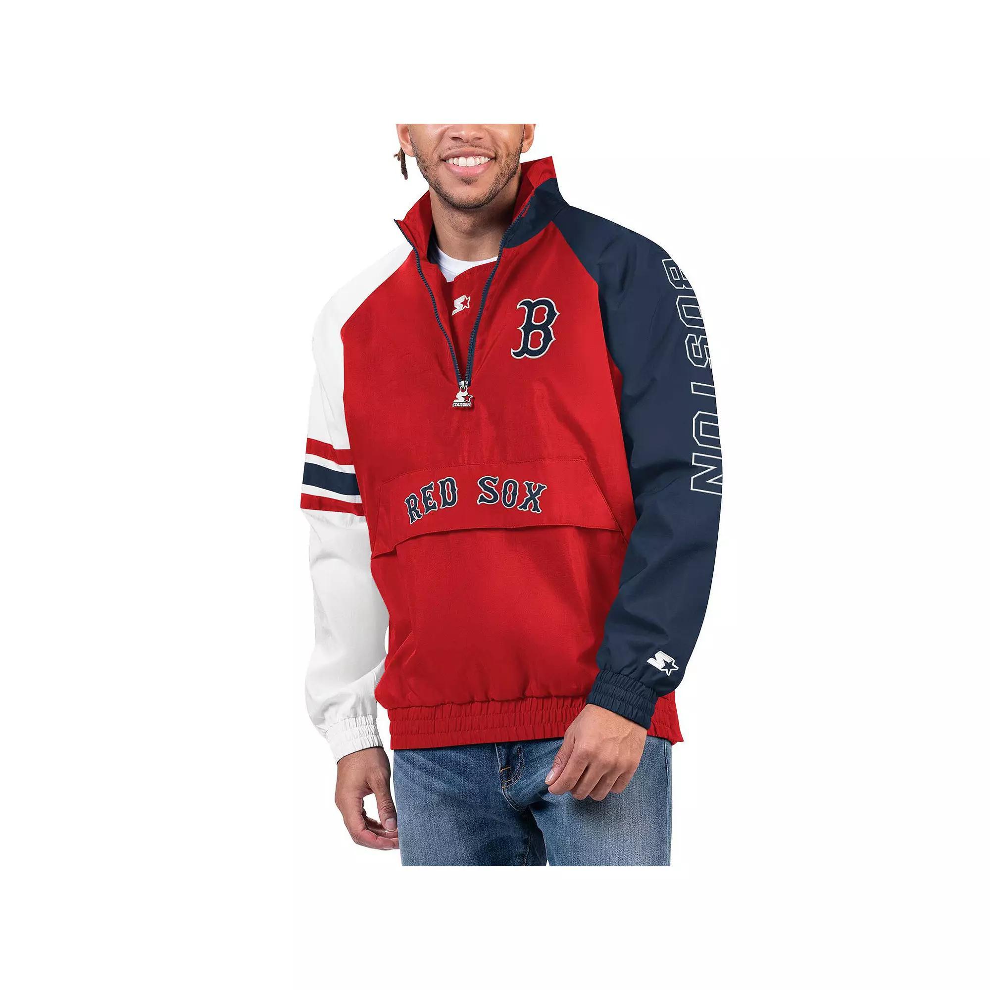 Men's Starter Red/Navy Boston Red Sox Elite Raglan Half-Zip Jacket,  Product Image