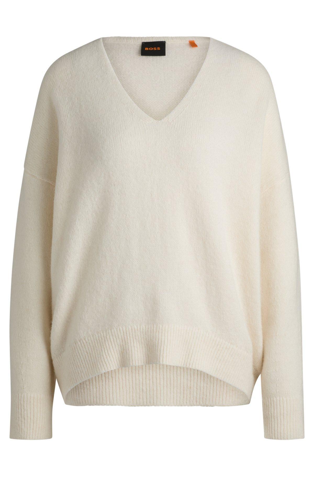 Wool-blend relaxed-ft sweater with V neckline Product Image