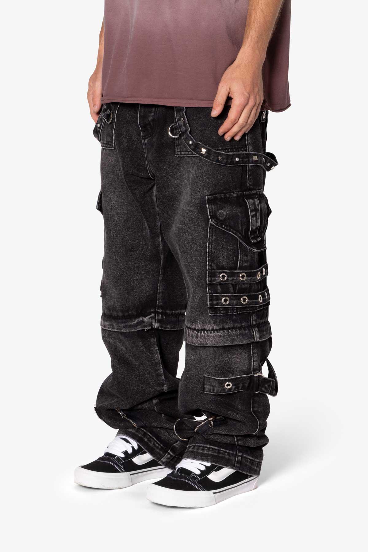 Ultra Baggy Studded Cargo Denim - Washed Black Product Image