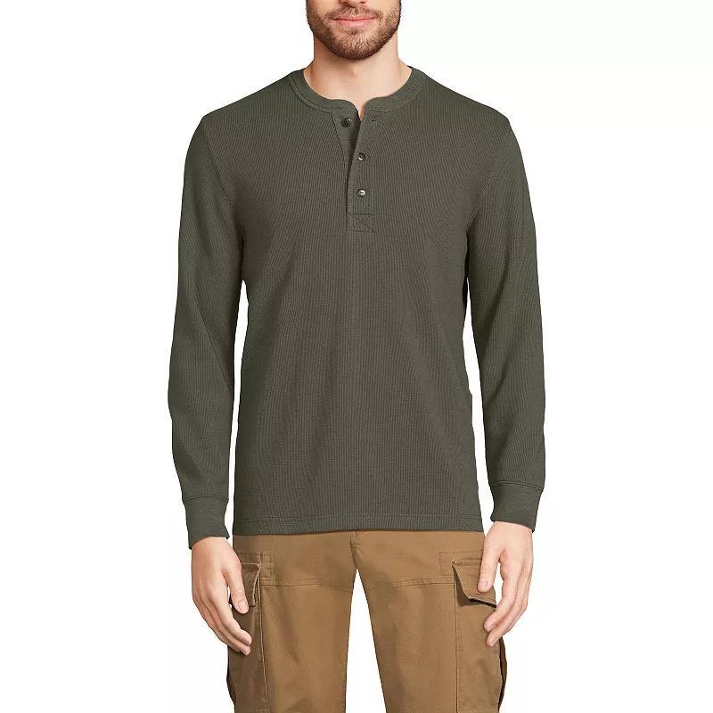 Big & Tall Lands End Comfort-First Thermal Waffle Henley, Mens Pewter Grey Product Image