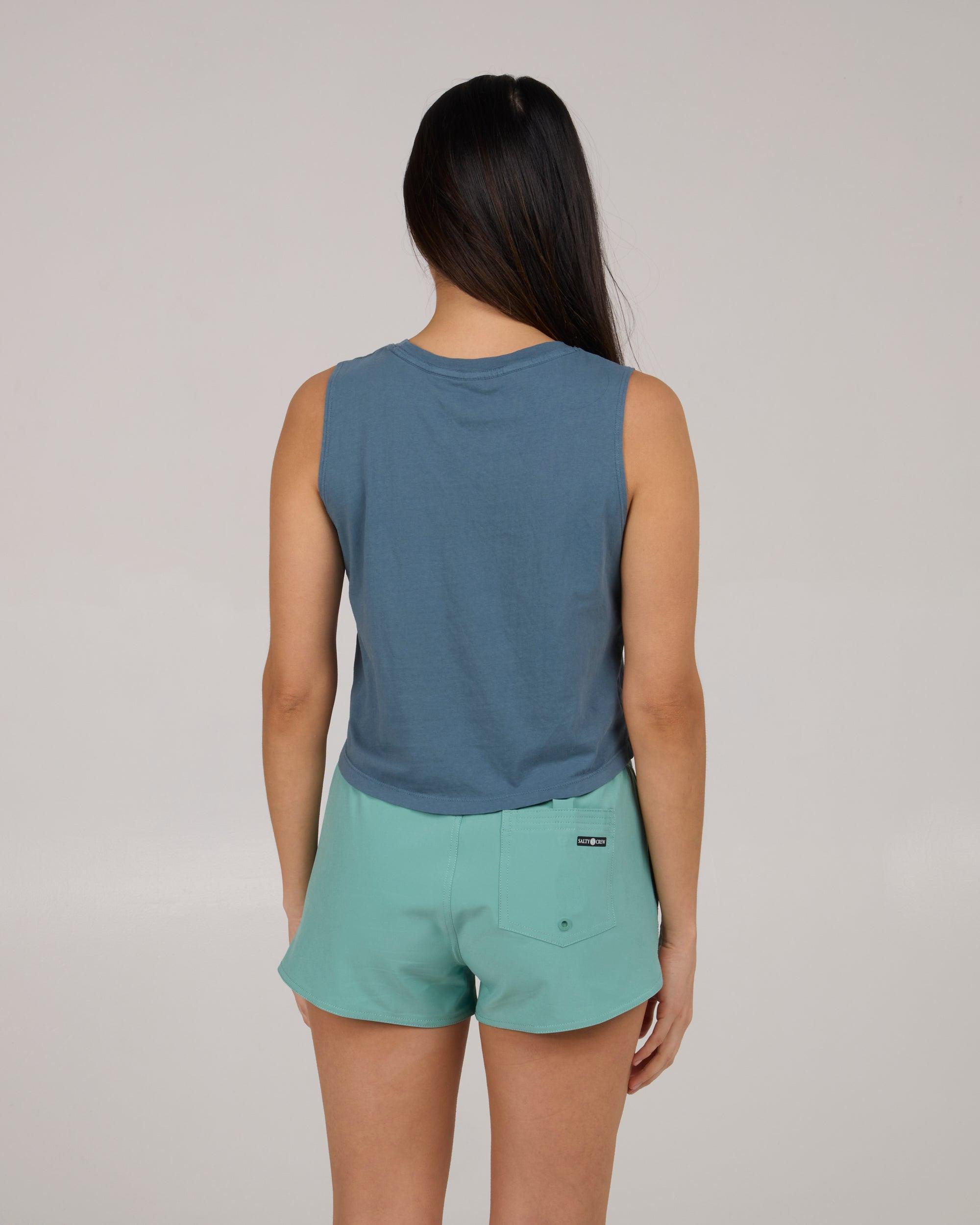 Queen Palm Cropped Tank - Fin Blue Female Product Image