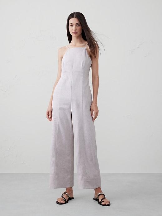 Linen-Blend Strappy Tailored Jumpsuit Product Image