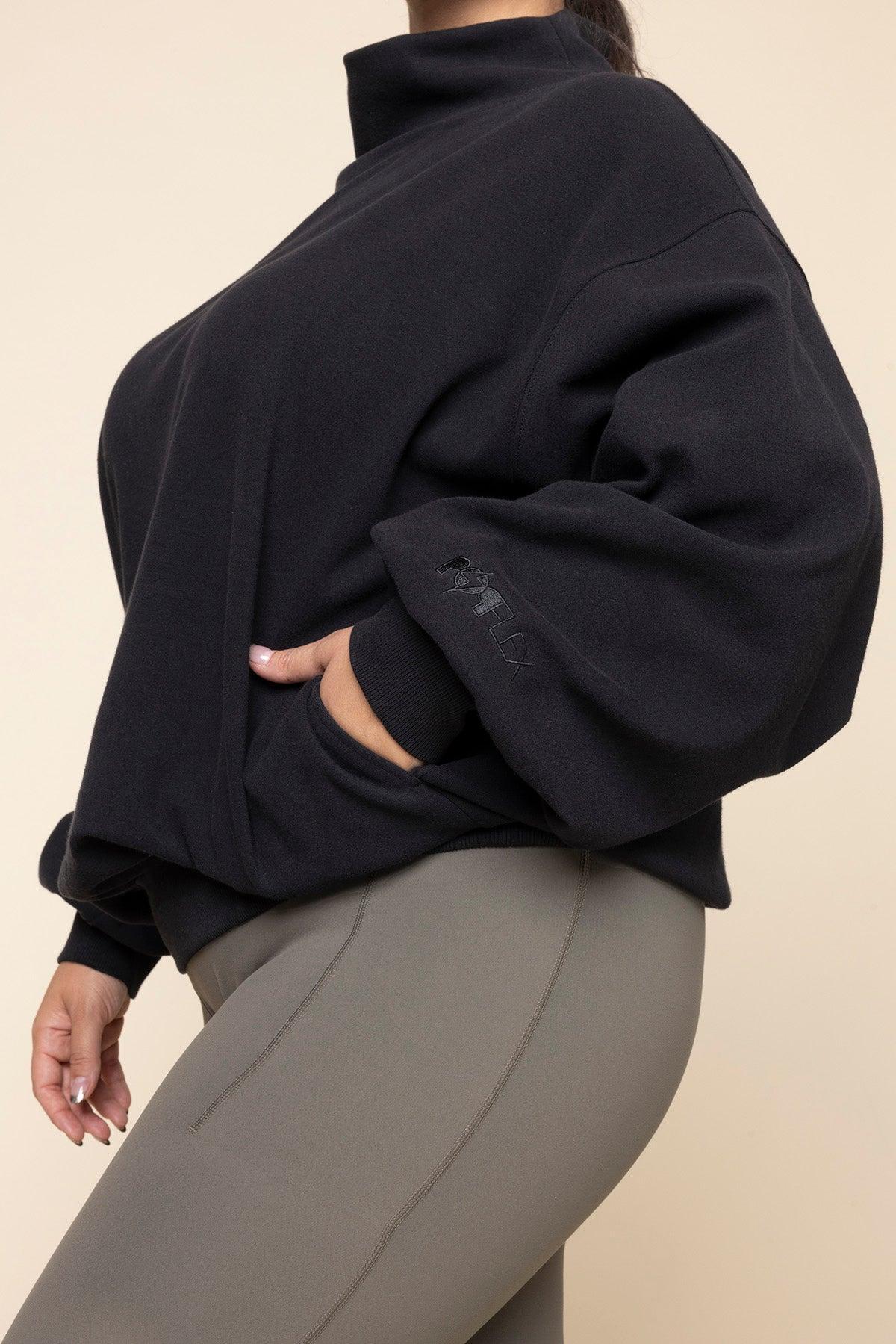 Ooey Gooey Mockneck Sweatshirt with Pockets - Black Product Image