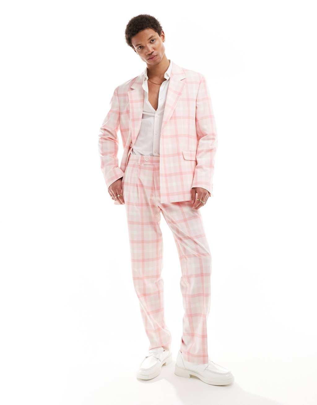 Viggo eriksen checked oversized suit jacket in light pink Product Image