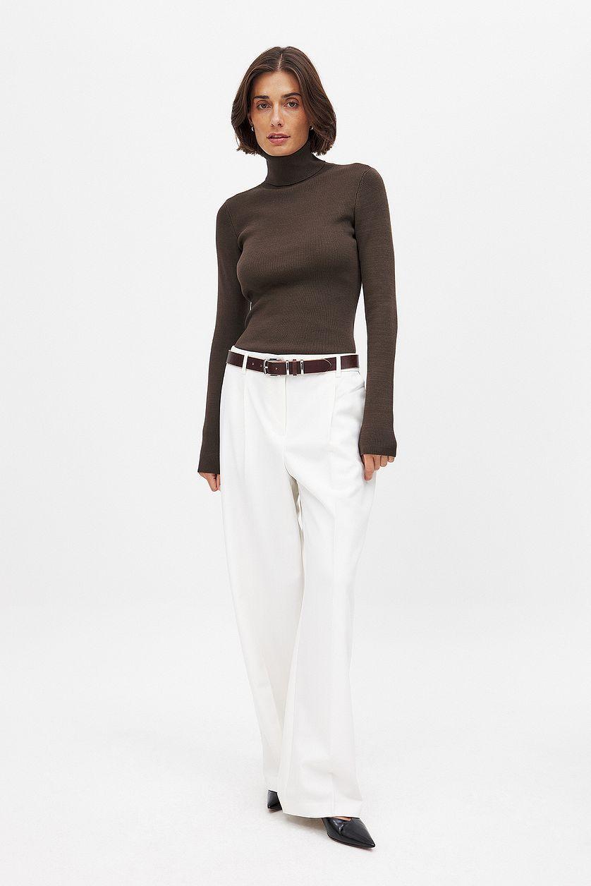 Long Sleeve Turtleneck Ribbed Knitted Top Product Image