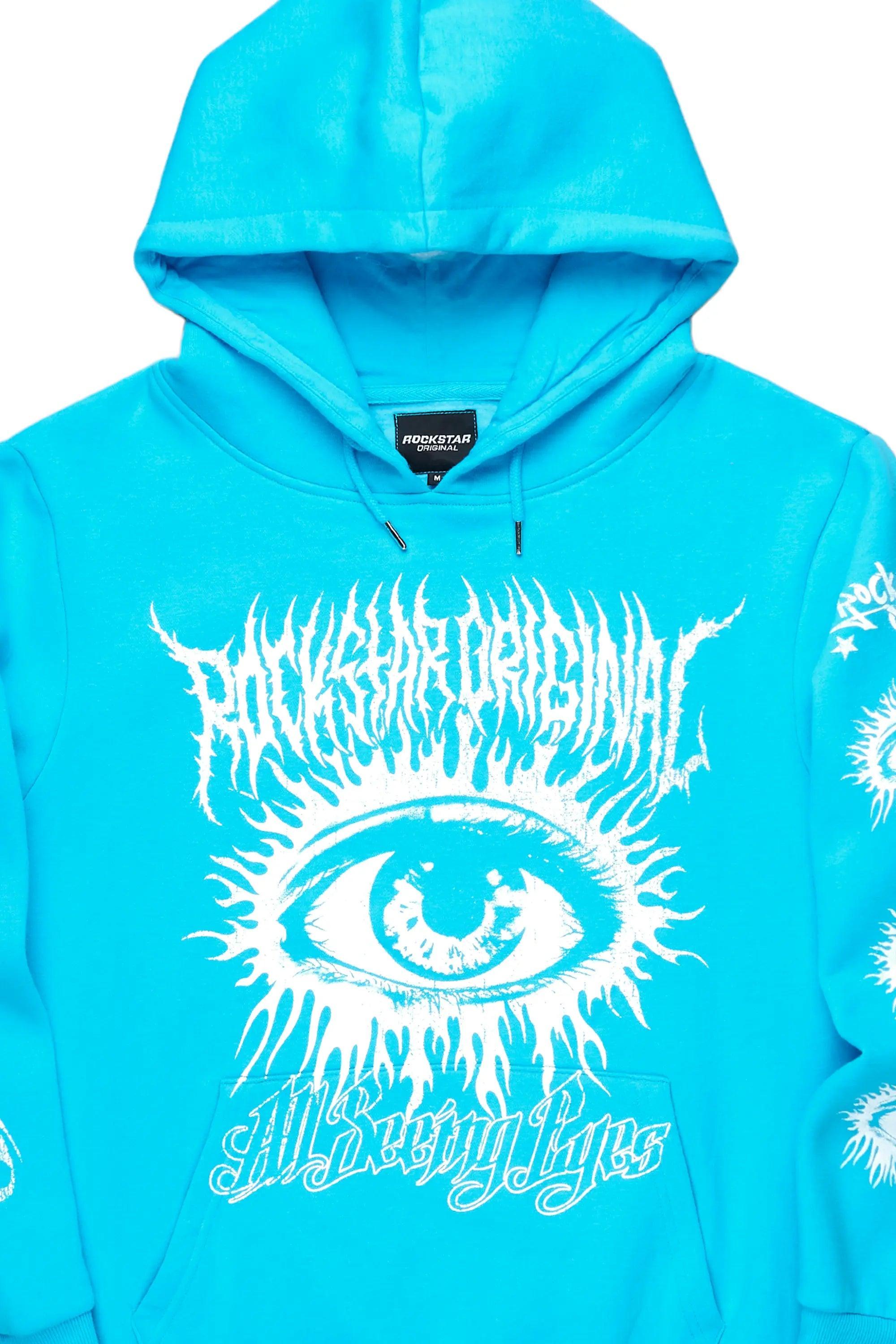 All Seeing Eyes Blue Graphic Hoodie Male Product Image