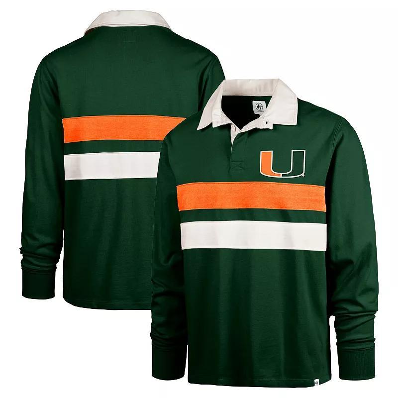 Men's '47 Green Miami Hurricanes Clubhouse Knox Thames Long Sleeve Rugby Polo,  Product Image