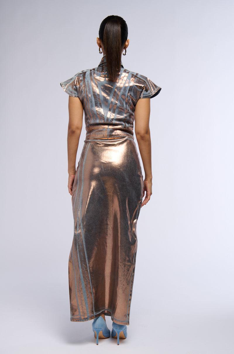 NEVER TOO MUCH DENIM METALLIC MAXI DRESS Product Image