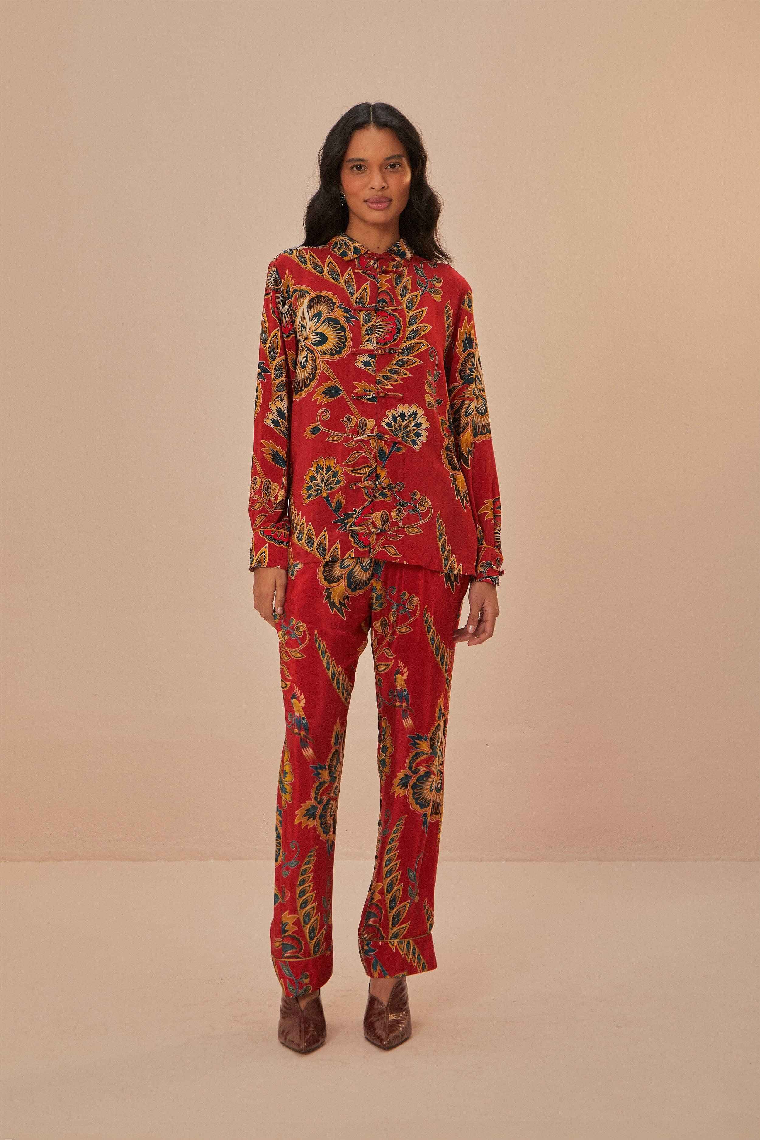 Red Maxi Floral Pajama Shirt, MAXI FLORAL RED / XXS Product Image