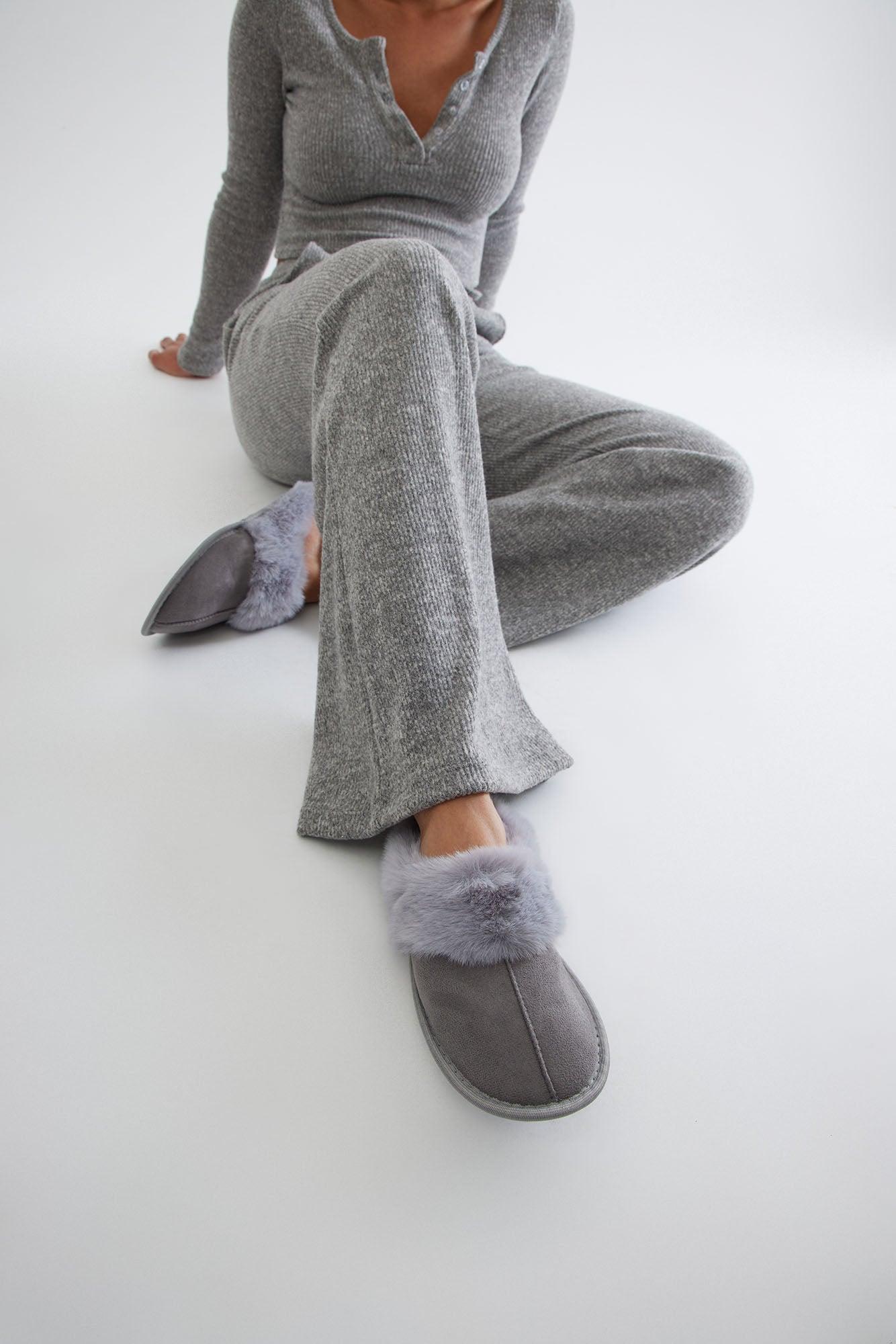Cuddle Weather Fur Trim Slippers - Grey Product Image