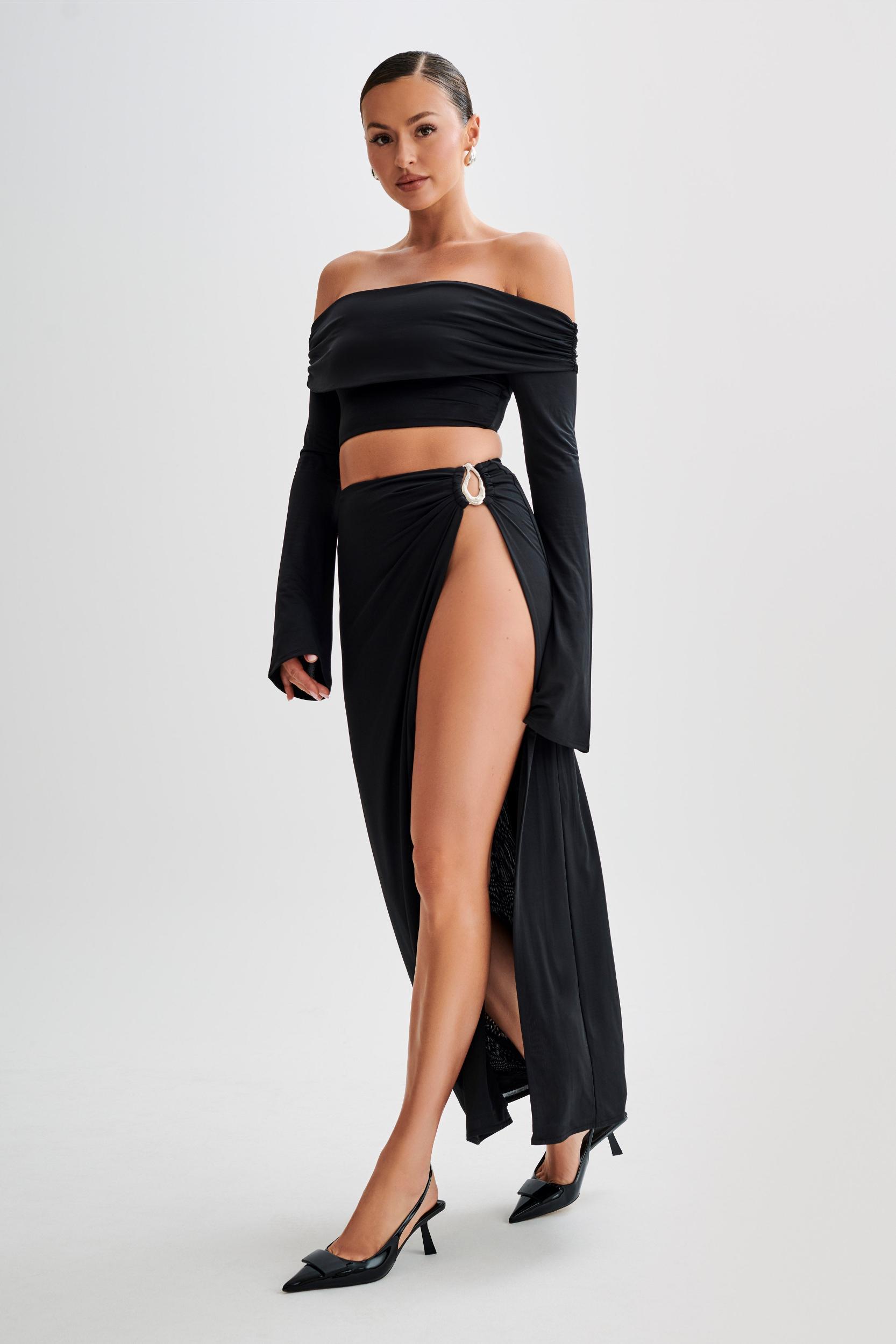 Camryn Slinky Off Shoulder Crop Top - Black Product Image