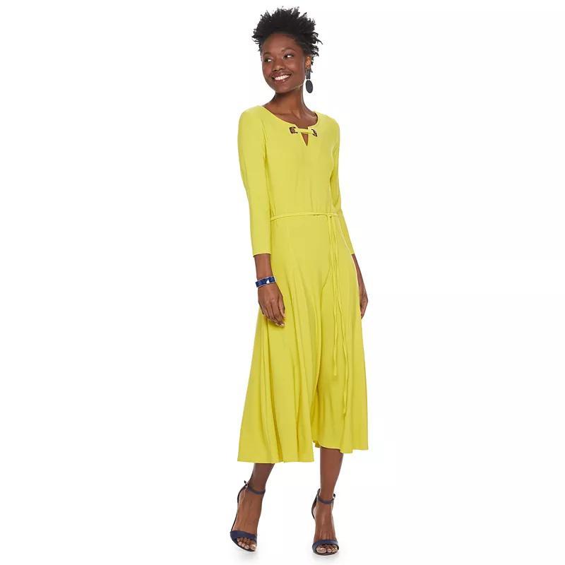 Womens Nina Leonard Grommet-Detail Midi Dress Green Product Image