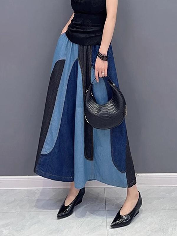 Loose Wide Leg Contrast Color Elasticity Split-Joint Jean Pants Bottoms Product Image