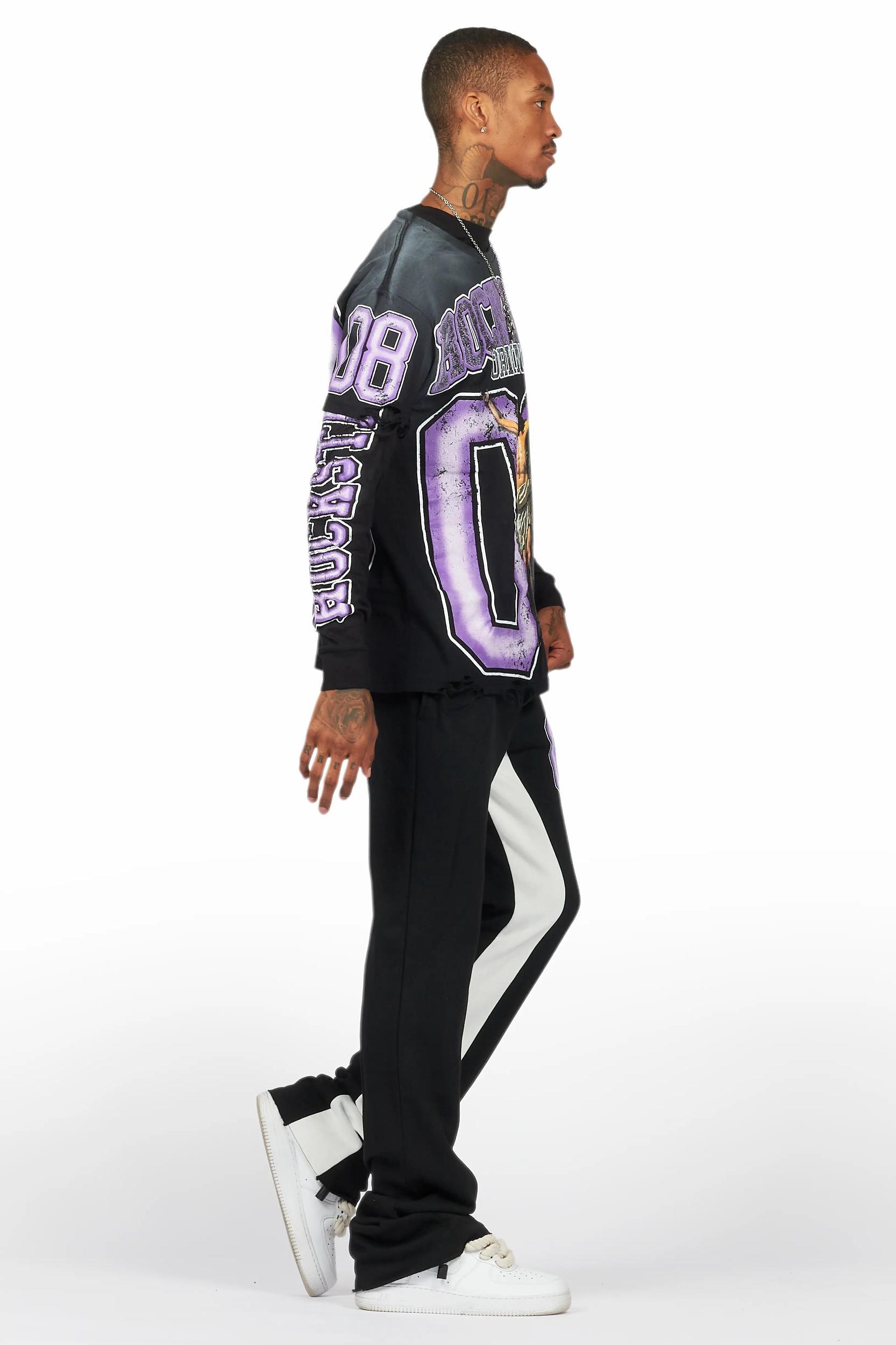 Fields Black/Purple Double Layer T-Shirt/Stacked Baggy Track Pant Set Male Product Image