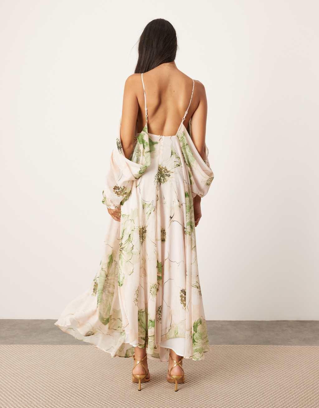 ASOS EDITION chiffon draped shoulder backless maxi dress in large floral print Product Image