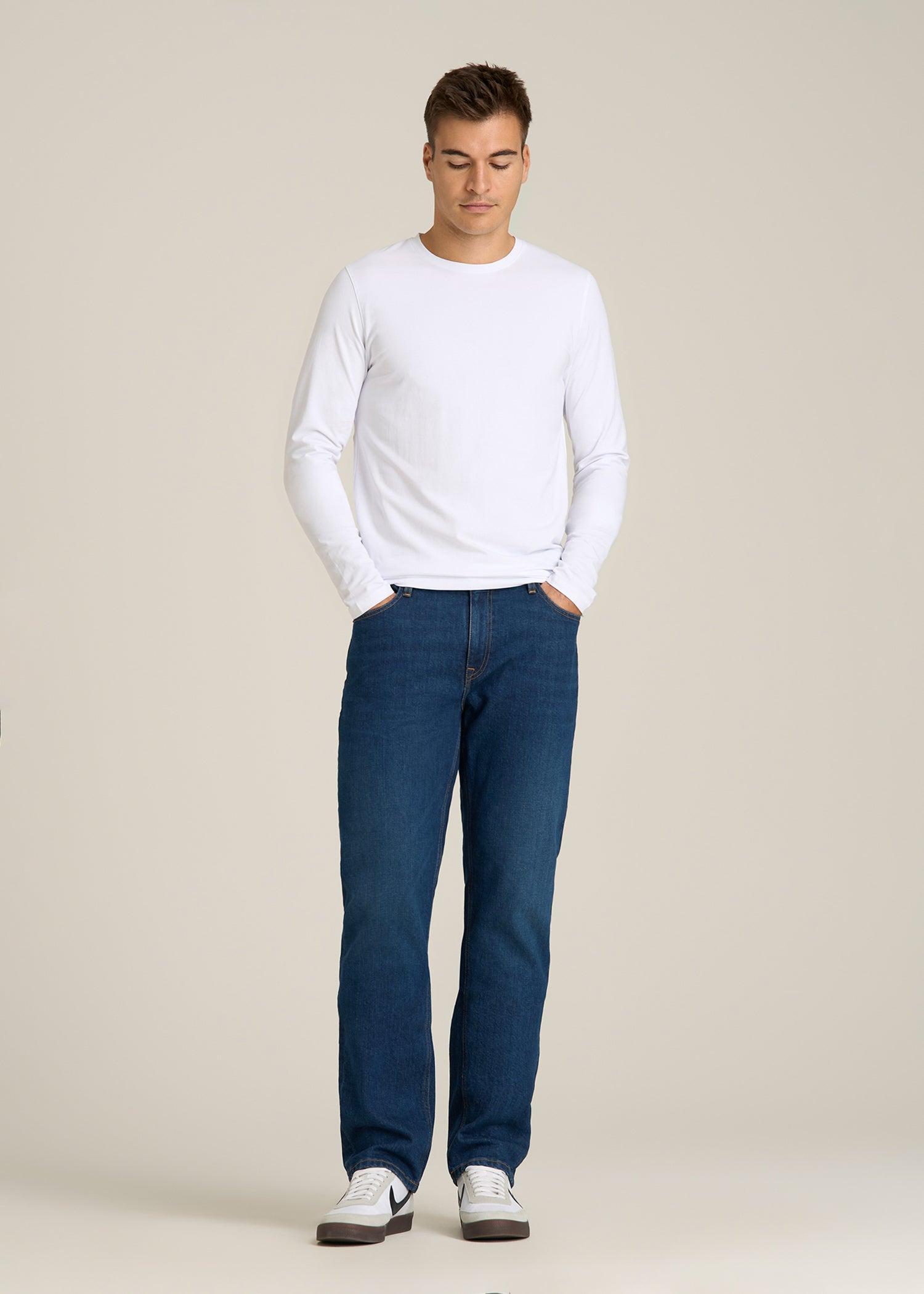 The Essential Modern Fit Crewneck Long Sleeve Tee for Tall Men in White Male Product Image