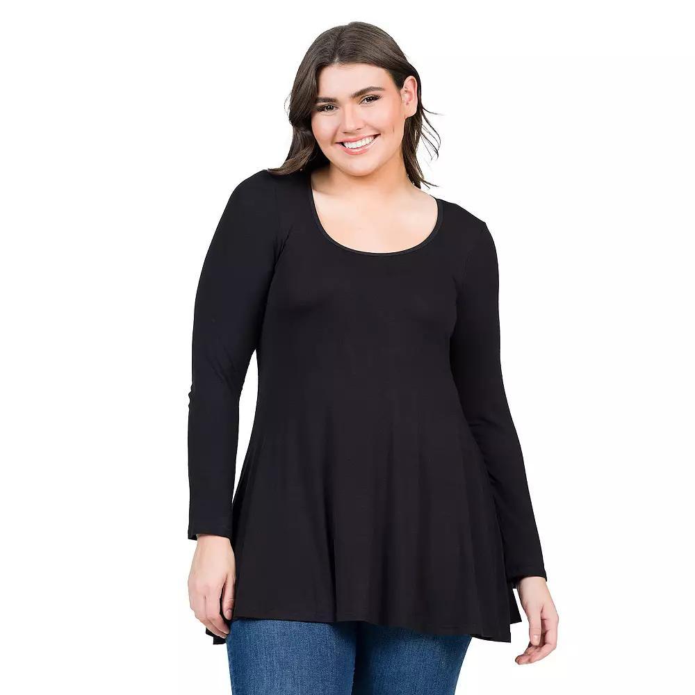 Plus Size 24Seven Comfort Apparel Poised Long Sleeve Swing Tunic Top, Women's, Size: 3XL, Purple Product Image