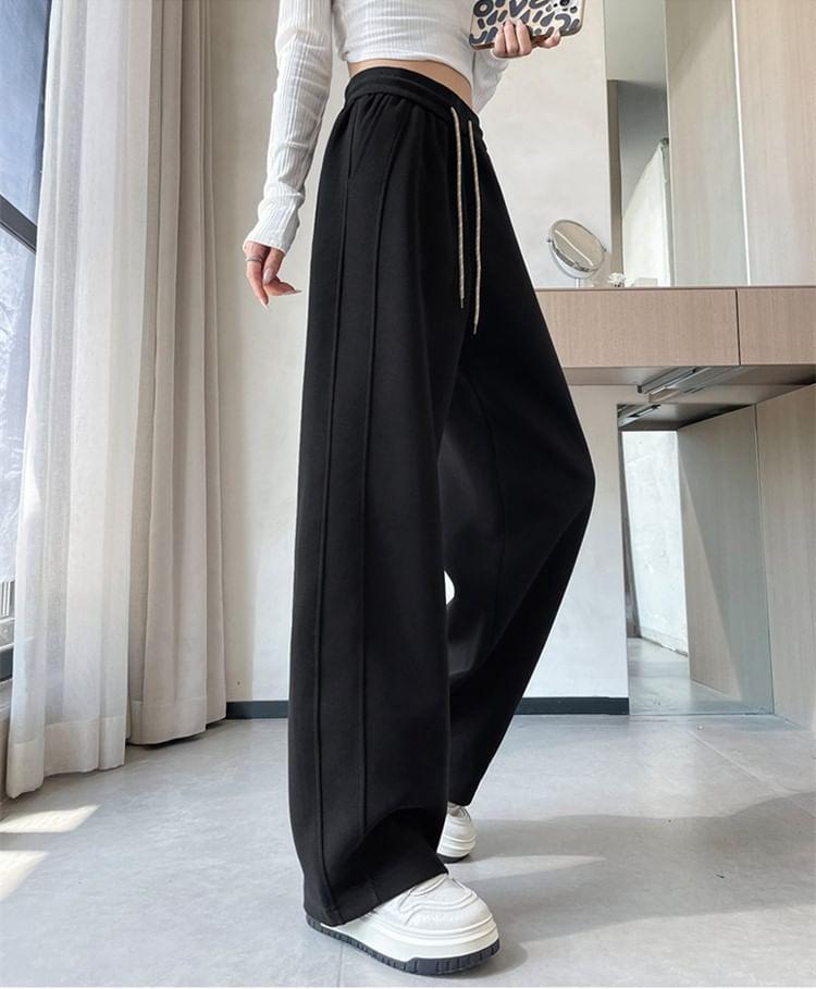 Drawstring Waist Plain Loose Fit Sweatpants Product Image