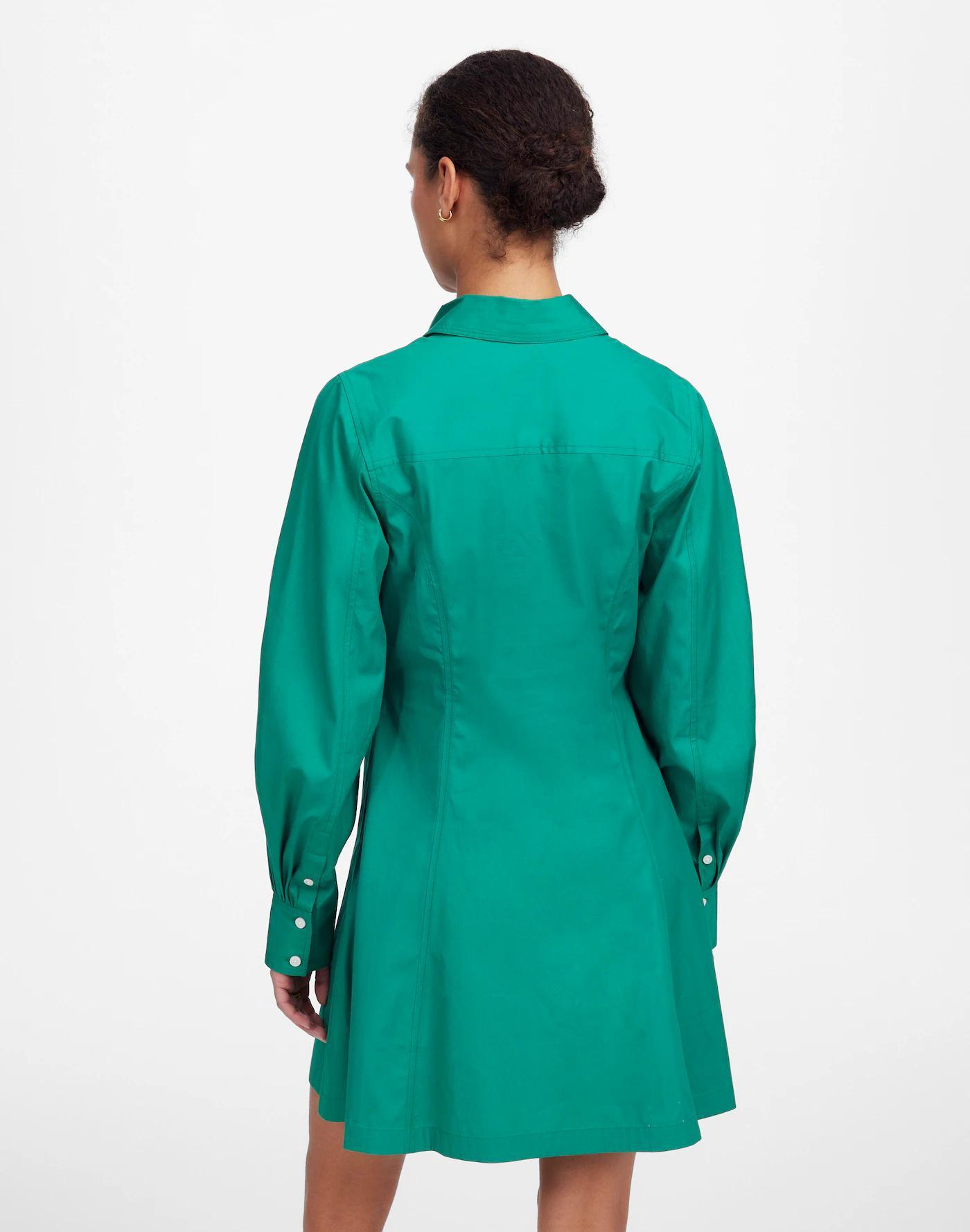 Seamed Long-Sleeve Mini Shirtdress in Poplin Product Image