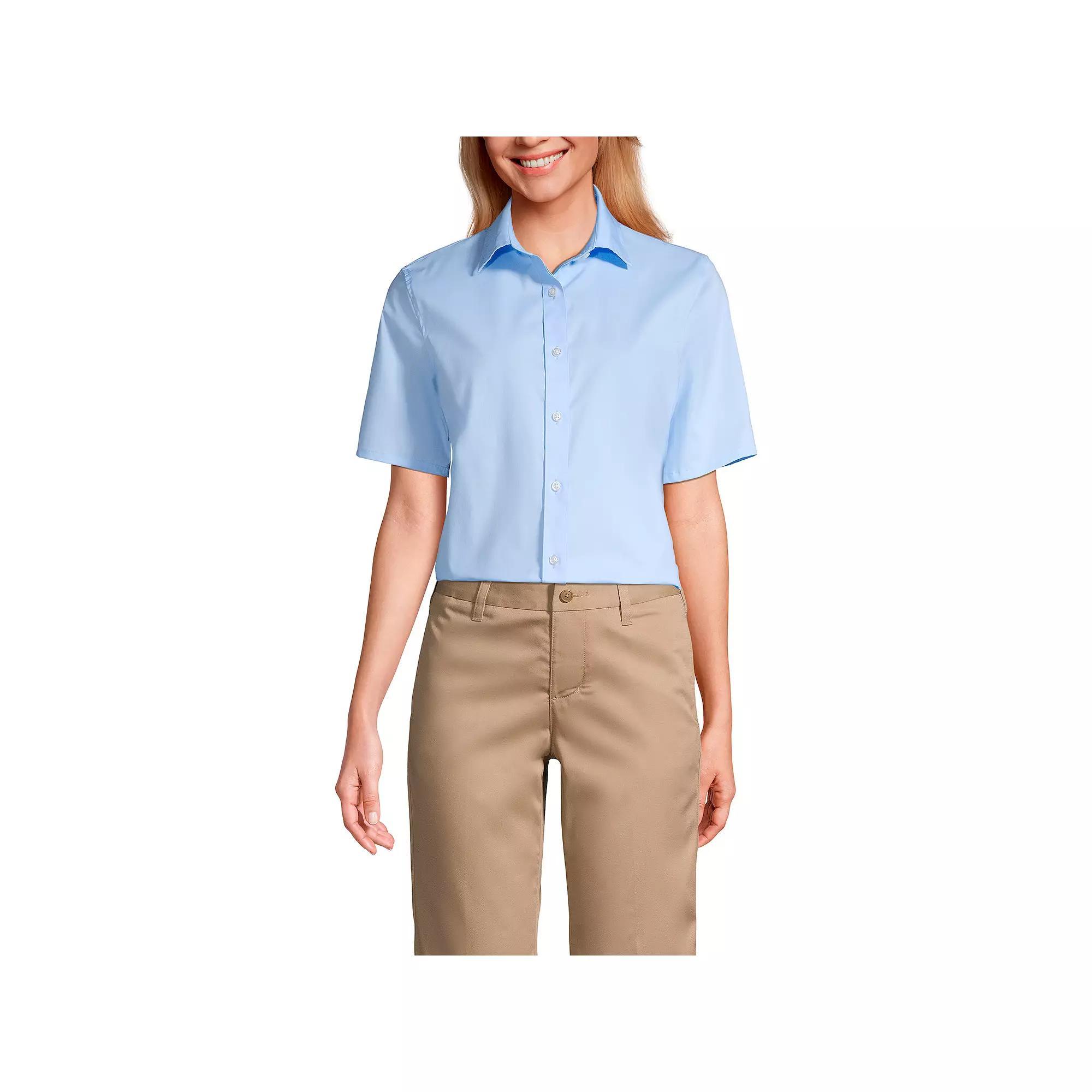 Women's Lands' End No Gape Short Sleeve Stretch Shirt, Size: 12, Light  Blue Product Image