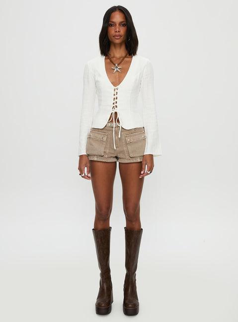 Clouded Linen Long Sleeve Top White Product Image