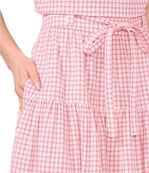 CeCe Gingham A-Line Tiered Belted Midi Skirt Product Image