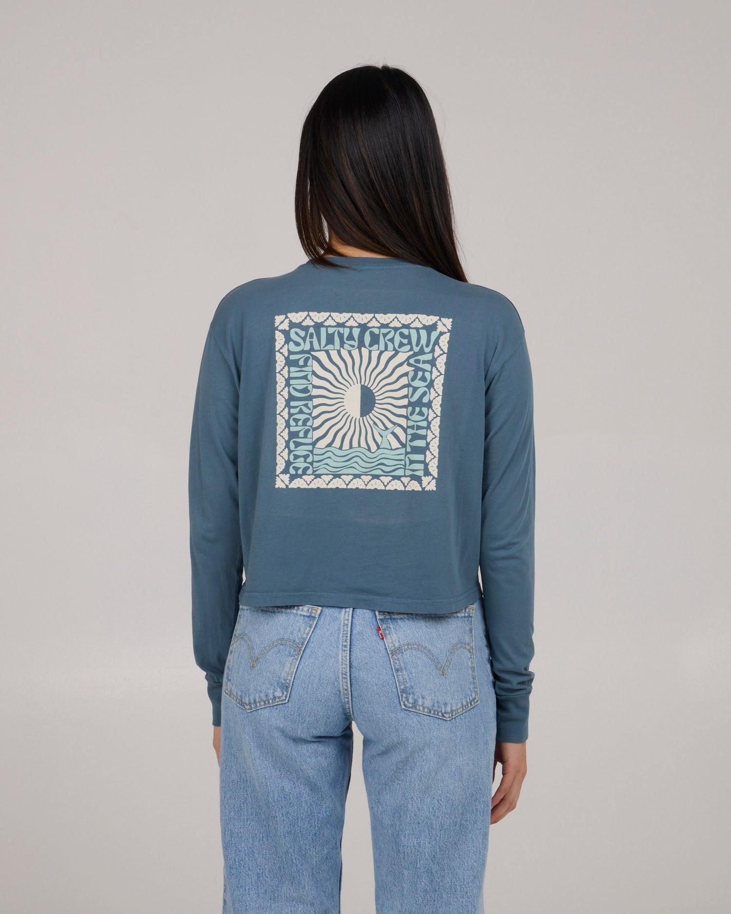 Optic Sea Long Sleeve Crop Tee - Fin Blue Female Product Image