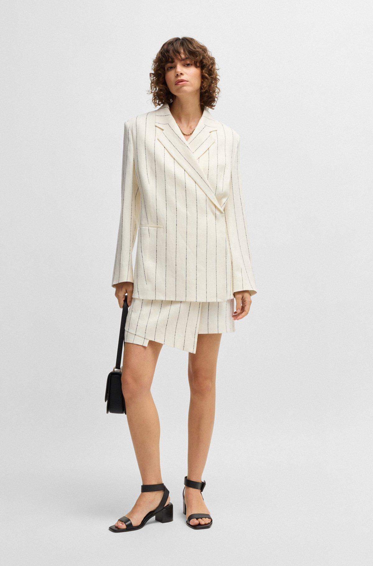 Relaxed-fit suit jacket in striped linen-blend bouclé Product Image